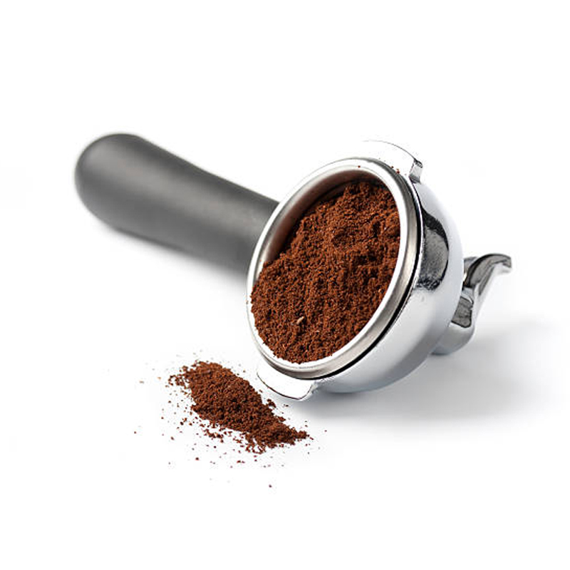 metal portafilter on white background